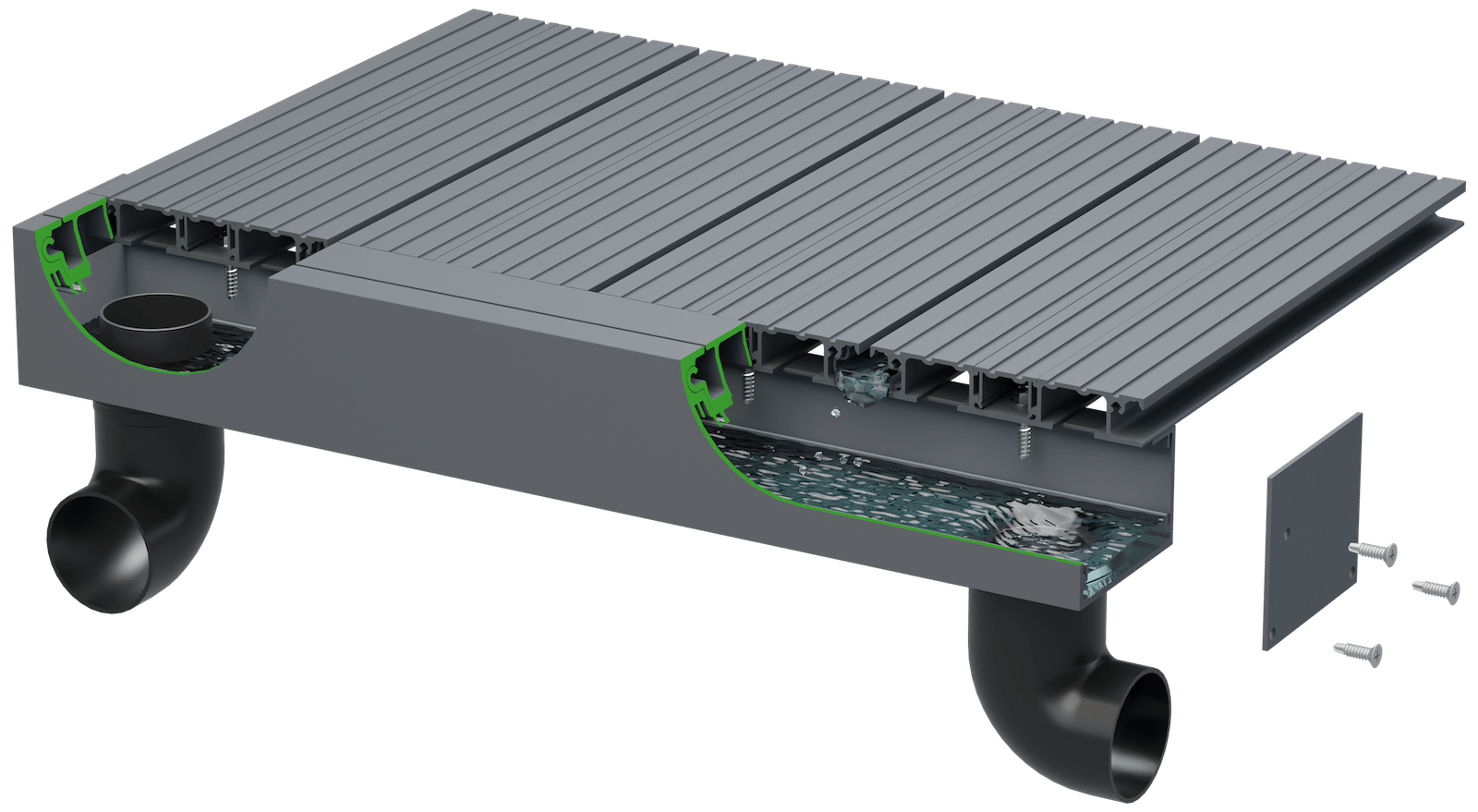 AliDeck drainage system assembly diagram
